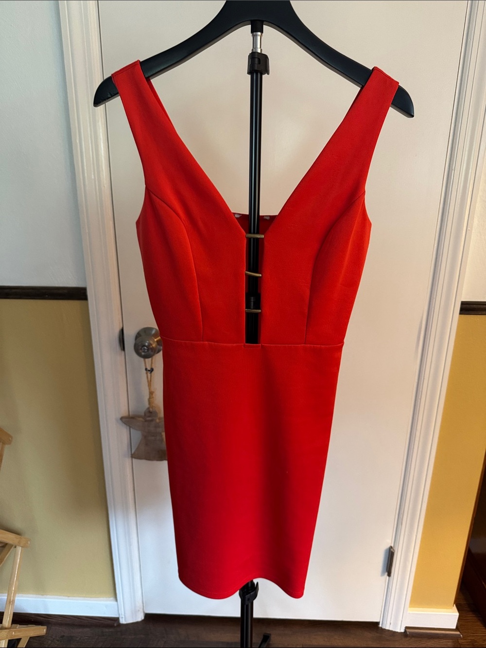 Red V-Neck Sheath Dress